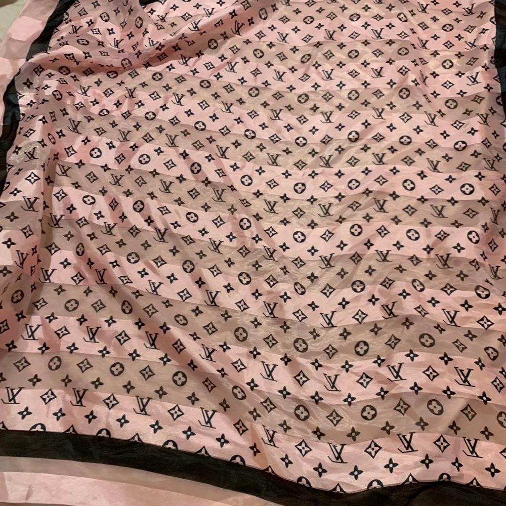 Pink and black LV silk scarf
